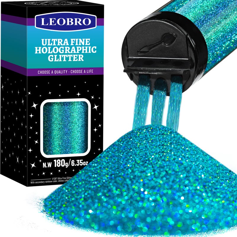 LEOBRO Blue Glitter 180G635OZ Holographic Fine Glitter for Crafts Resin Tumblers DIY Arts and Crafts Peacock Blue