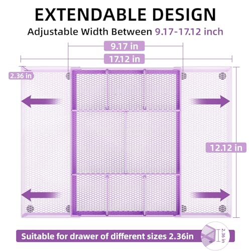 Marbrasse Expandable Desk Drawer Organizer Mesh Drawer Organizer Tray with 10 Adjustable Compartments Desk Organizers and Accessories for Office Supplies Makeup Vanity ExpandablePurple - Image 3