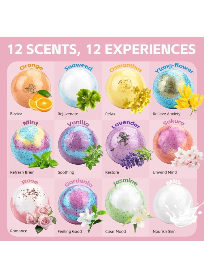 12 قطعة من كرات الملح الطبيعية المصنوعة يدويًا لمجموعة هدايا الاستحمام، مع ملح البحر وزبدة الشيا، لترطيب البشرة الجافة، وتخفيف التوتر، والاستحمام بالفقاعات، وهدايا سبا مثالية للاسترخاء للنساء والرجال والأطفال - Image 2
