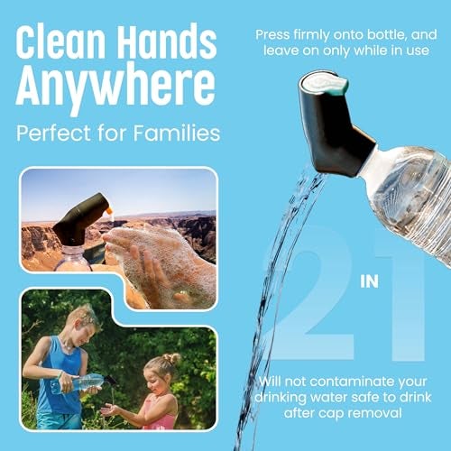 Suds2Go Refillable Caps, 2 Pack - Universal Fit Turns Most Disposable Water Bottles Into A Hand Washing Station - Includes Refillable Soap Reservoir - Conveniently Sized to Take on The Go - Black - Image 3
