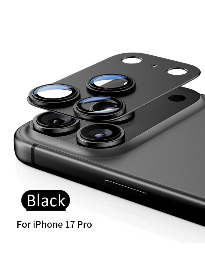 For iPhone 17 Pro Camera Lens Protector 9H Tempered Glass Camera Cover Screen Metal Ring Case Friendly Scratch Resistant Easy to Install - Black - Image 2