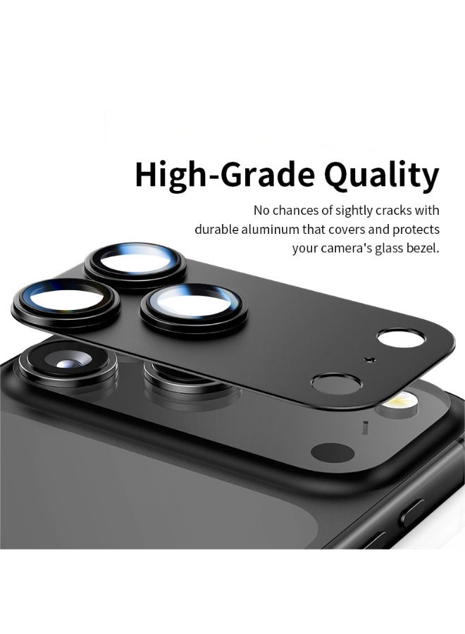 For iPhone 17 Pro Camera Lens Protector 9H Tempered Glass Camera Cover Screen Metal Ring Case Friendly Scratch Resistant Easy to Install - Black - Image 5