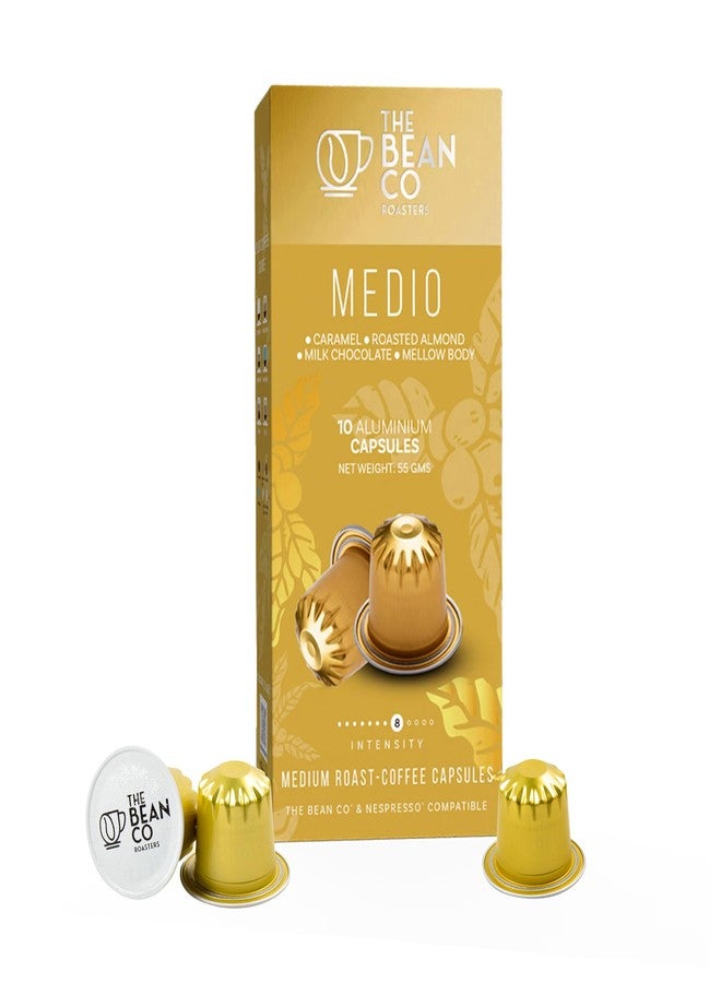 THE BEAN CO كبسولات قهوة ألومنيوم متوسطة الحجم من ذا بين كو روستر | 10 كبسولات - درجة التحميص 8 | تحميص متوسط | قهوة أرابيكا 100% - تشيكماغالور | كبسولات قهوة سويسرية الصنع | متوافقة مع نسبريسو - Image 1