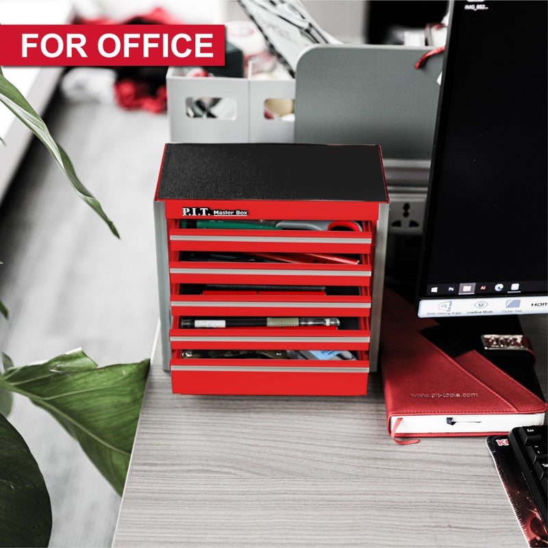 PIT P.I.T. Mini Red Tool Box  Portable 5-Drawer Micro Roll Cab Steel Tool Box With Liner  Red Small Tool Case For Tools Storage  Home Diy - Image 4