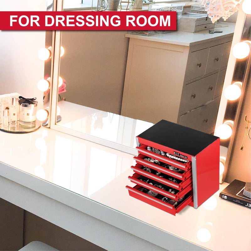 PIT P.I.T. Mini Red Tool Box  Portable 5-Drawer Micro Roll Cab Steel Tool Box With Liner  Red Small Tool Case For Tools Storage  Home Diy - Image 5