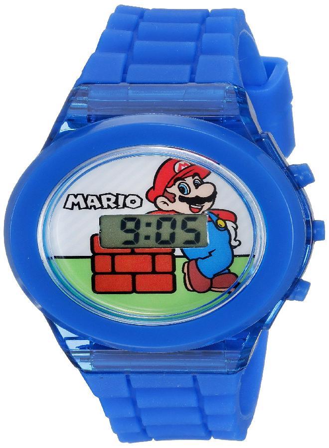 Nintendo Accutime Super Mario Boys' Quartz Digital Kids Watch - 17mm Watch Dial LCD Display, Included LED Flashing Lights, Blue Silicon Plastic Band - Image 4