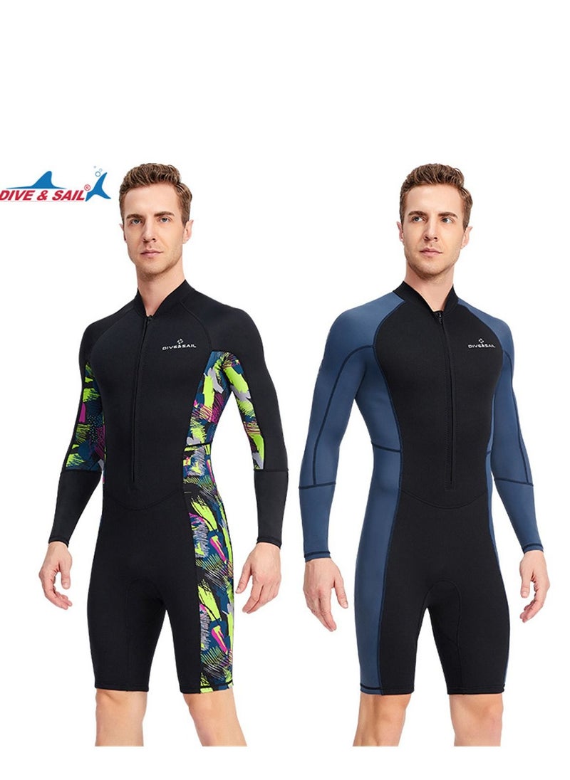 DIVE & SAIL Men's One-piece Long sleeve Shorts Sun Protection Diving Swimsuit 1.5mm Snorkeling Surf Protection Multicolour 