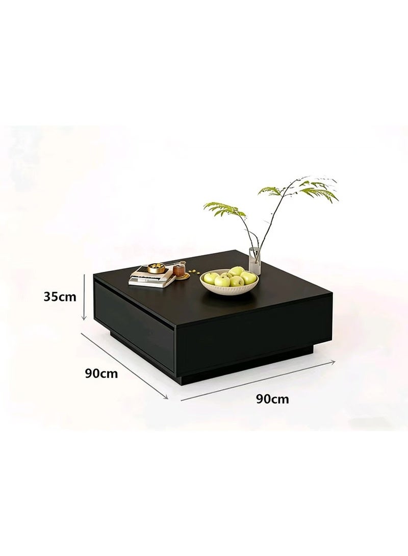 Light Luxury Square Storage Coffee Table, Double Drawer Large Capacity Living Room Storage Coffee Table, Suitable for Living Room and Office (CJ028-Black) - Image 2