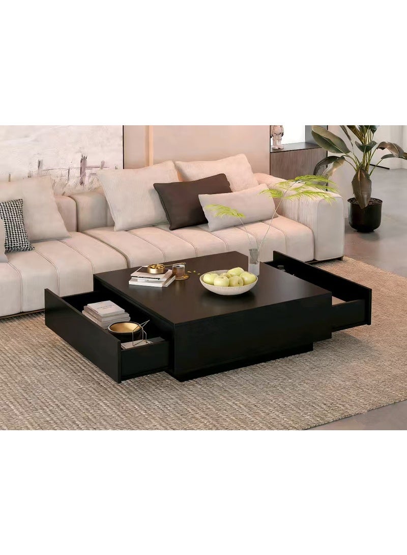 Light Luxury Square Storage Coffee Table, Double Drawer Large Capacity Living Room Storage Coffee Table, Suitable for Living Room and Office (CJ028-Black) - Image 3