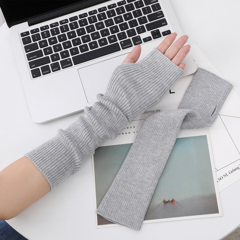 Fashion Knitted Fingerless Long Arm Warmers Light gray 