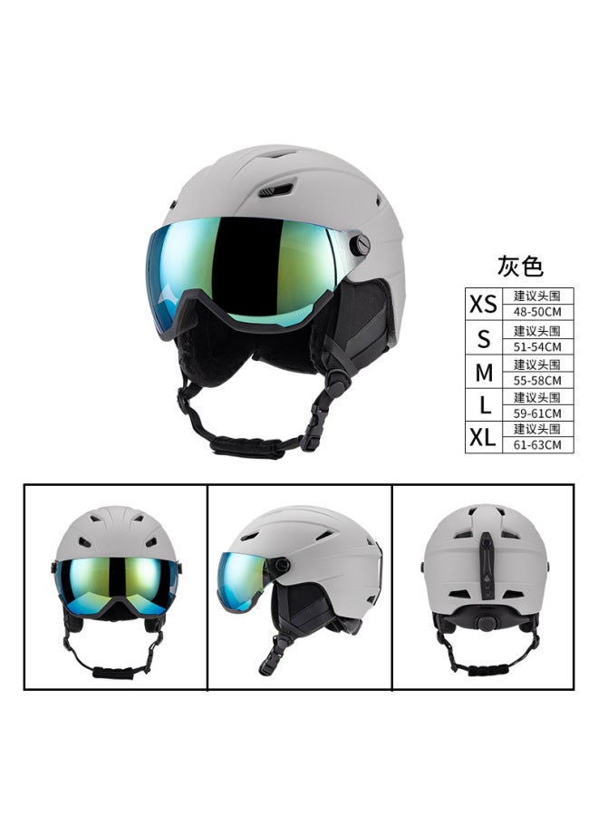 Silver Gray lens New Ski Helmet Outdoor Sports Unisex Ski Equipment Breathable Warm Anti-fall Helmet