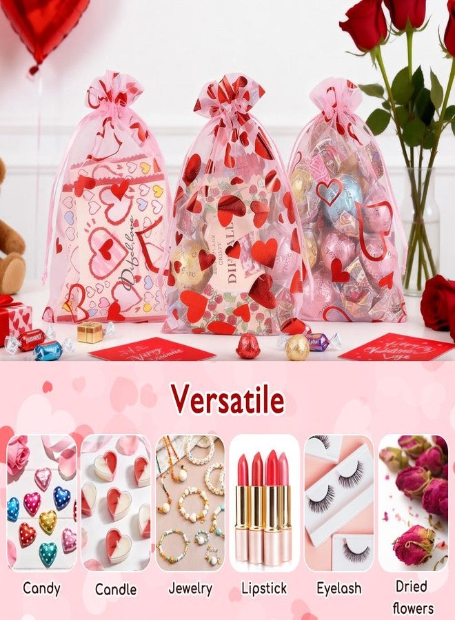 HRX Package 50pcs Organza Bags Heart Pattern, 4x6 inch Small Valentine Gift Bags Mesh Candy Jewelry Pouches - Image 5