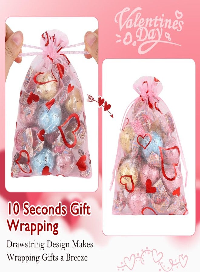 HRX Package 50pcs Organza Bags Heart Pattern, 4x6 inch Small Valentine Gift Bags Mesh Candy Jewelry Pouches - Image 3
