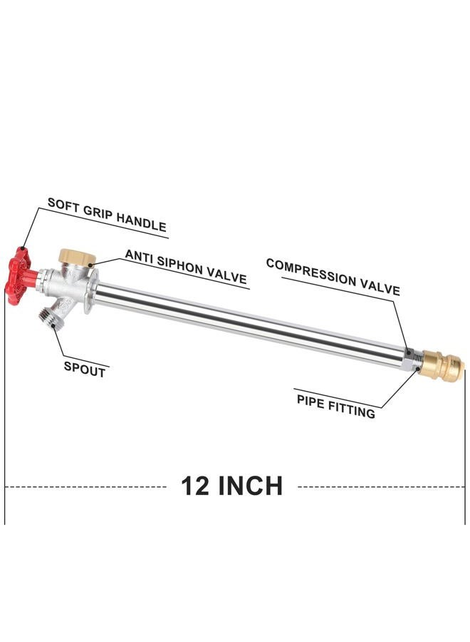 Hromee 12 Inch Frost Free Sillcock, 1/2 Inch Push-to-Connect x 3/4 Inch MHT x 12 Inch Brass Anti-Siphon Frost Free Sillcock Valve Lead-Free - Image 2