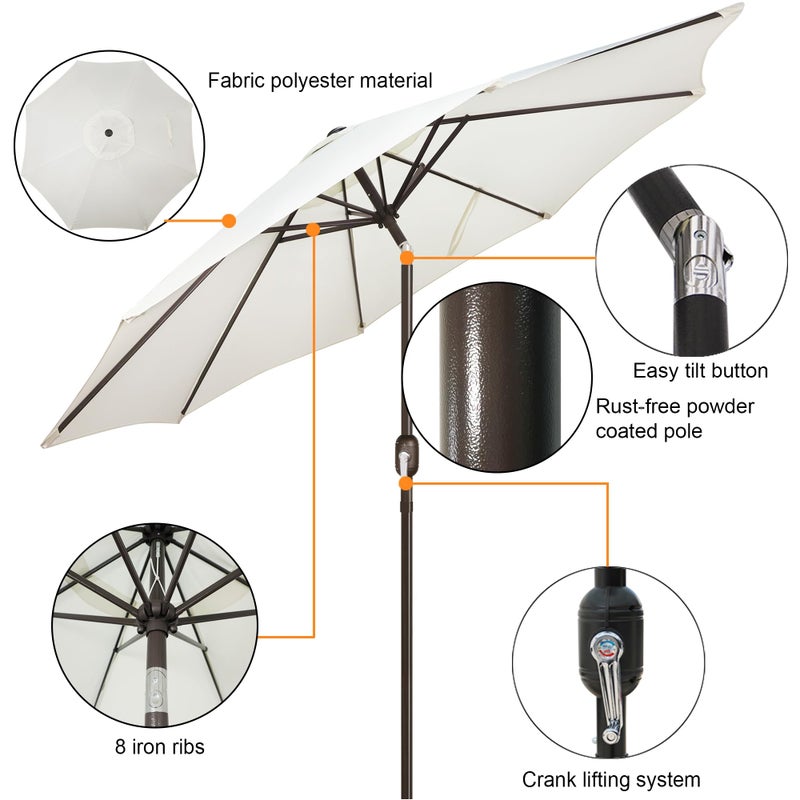 Blissun 9' Outdoor Patio Umbrella, Outdoor Table Umbrella, Yard Umbrella, Market Umbrella with 8 Sturdy Ribs, Push Button Tilt and Crank (Creamy White) - Image 2