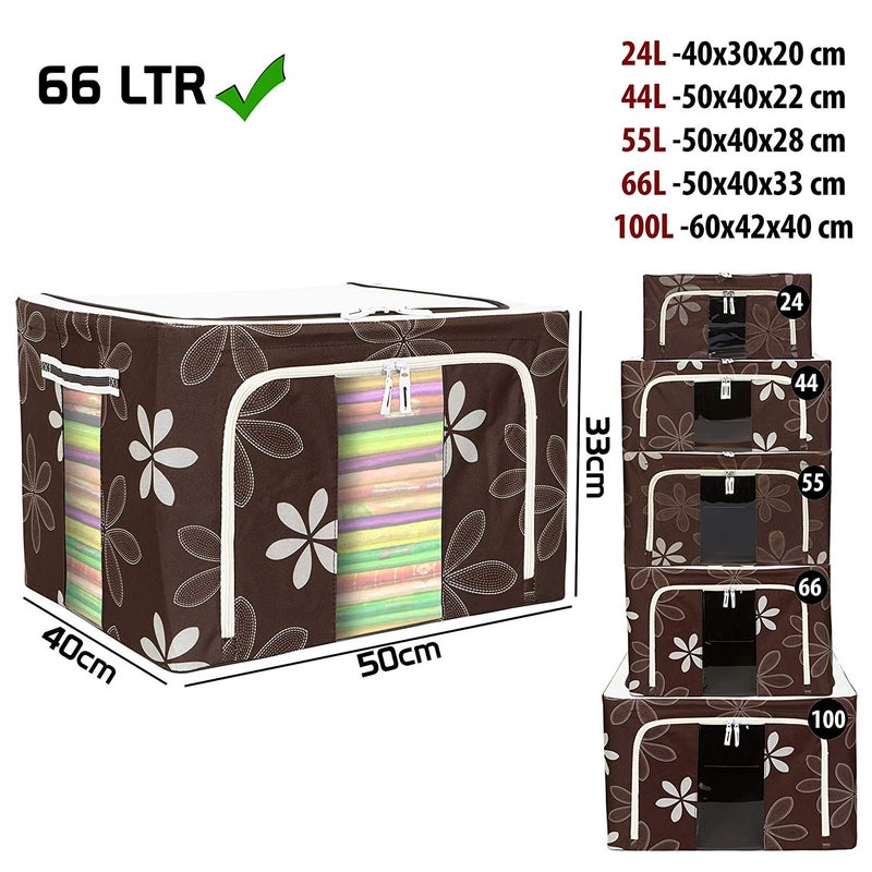 Inditradition Multipurpose Foldable Storage Boxes for Clothes Wardrobe Organizers Oxford Fabric Brown 66 Liter Pack of 1 - Image 4