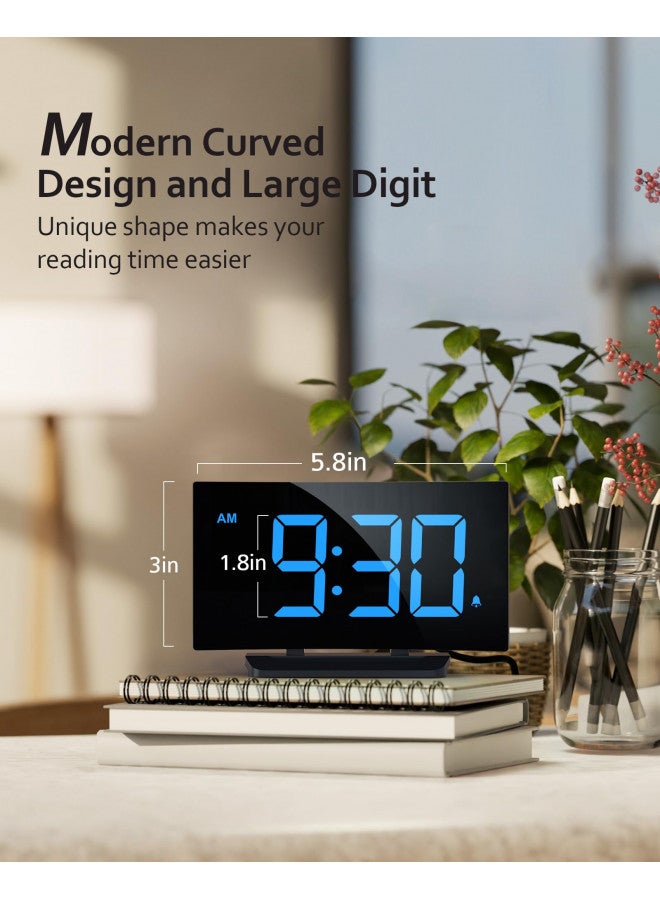 GOLOZA Digital Alarm Clock for Bedrooms, Digital Clock with Modern Curved Design, Conspicuous Blue LED Numbers, 5 Levels Brightness+Off, 2 Volume, 3 Alarm Tones, Snooze, Power-Off Memory, 12/24H - Image 1