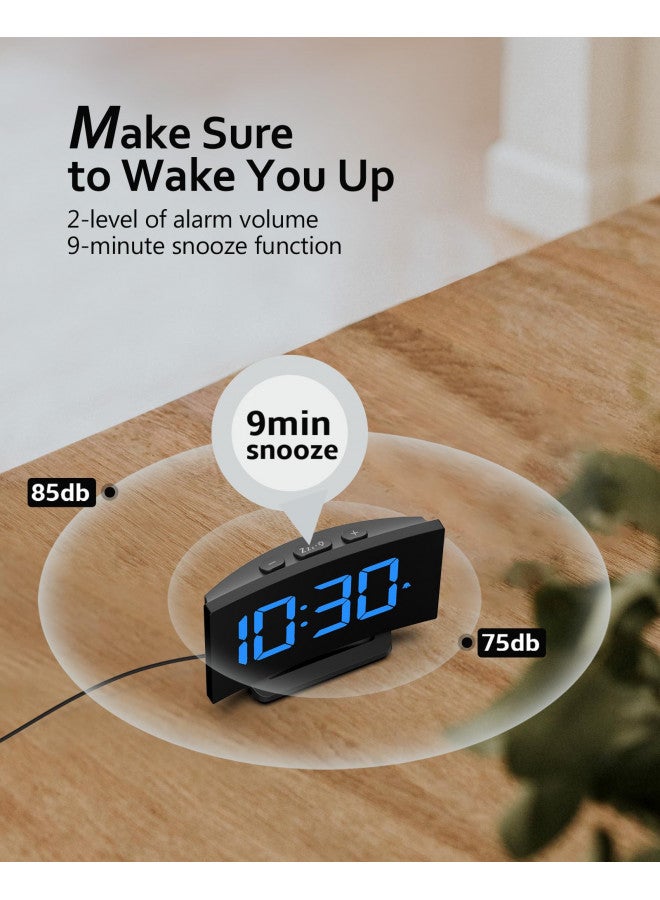 GOLOZA Digital Alarm Clock for Bedrooms, Digital Clock with Modern Curved Design, Conspicuous Blue LED Numbers, 5 Levels Brightness+Off, 2 Volume, 3 Alarm Tones, Snooze, Power-Off Memory, 12/24H - Image 4
