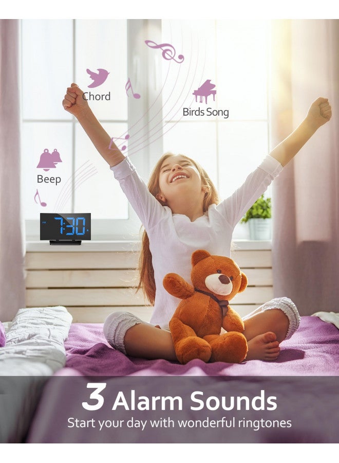 GOLOZA Digital Alarm Clock for Bedrooms, Digital Clock with Modern Curved Design, Conspicuous Blue LED Numbers, 5 Levels Brightness+Off, 2 Volume, 3 Alarm Tones, Snooze, Power-Off Memory, 12/24H - Image 3