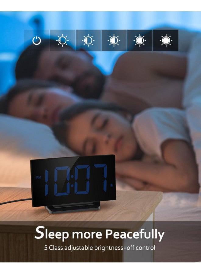 GOLOZA Digital Alarm Clock for Bedrooms, Digital Clock with Modern Curved Design, Conspicuous Blue LED Numbers, 5 Levels Brightness+Off, 2 Volume, 3 Alarm Tones, Snooze, Power-Off Memory, 12/24H - Image 2