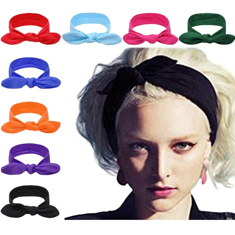 DRESHOW 8 Pack Bow Headbands for Women Girls Elastic Headwraps Knotted Headband Rabbit Ears Turban NonSlip Sport Cute Hair Accessories