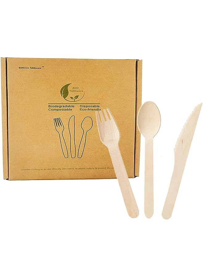 Raxoom Biodegradable Wooden Cutlery Set Packed 50pcs Wood Knives, 50pcs Wood Spoons, 50pcs Wood Forks. - Image 1