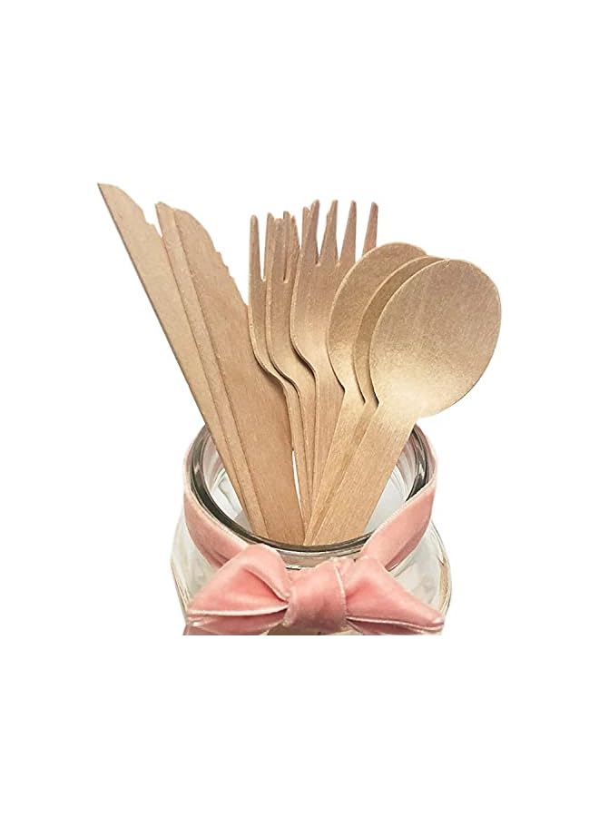 Raxoom Biodegradable Wooden Cutlery Set Packed 50pcs Wood Knives, 50pcs Wood Spoons, 50pcs Wood Forks. - Image 2
