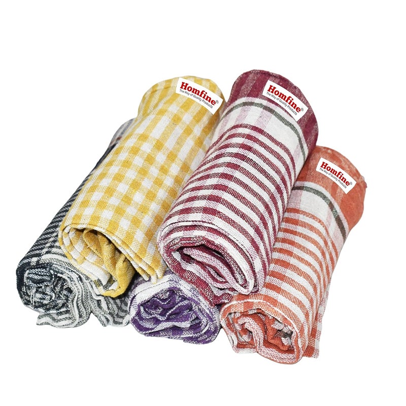 Homfine مجموعة هومفاين 5 قطع من قماش القطن للمطبخ/مناديل/فوط للروتي-تشاباتي، التنظيف، ومسح الغبار في المطبخ (متعدد الألوان، 5 قطع) الحجم - 18x18 بوصة - Image 1