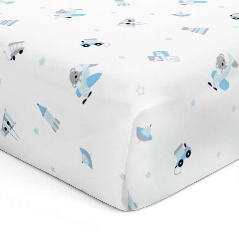 The White Cradle The White Cradle Flat Bed Sheet for Baby Cot Mattress Pure Organic Cotton Extra Large Super Soft Smooth Absorbent Breathable Twill Fabric for Infants Newborns Blue Koala