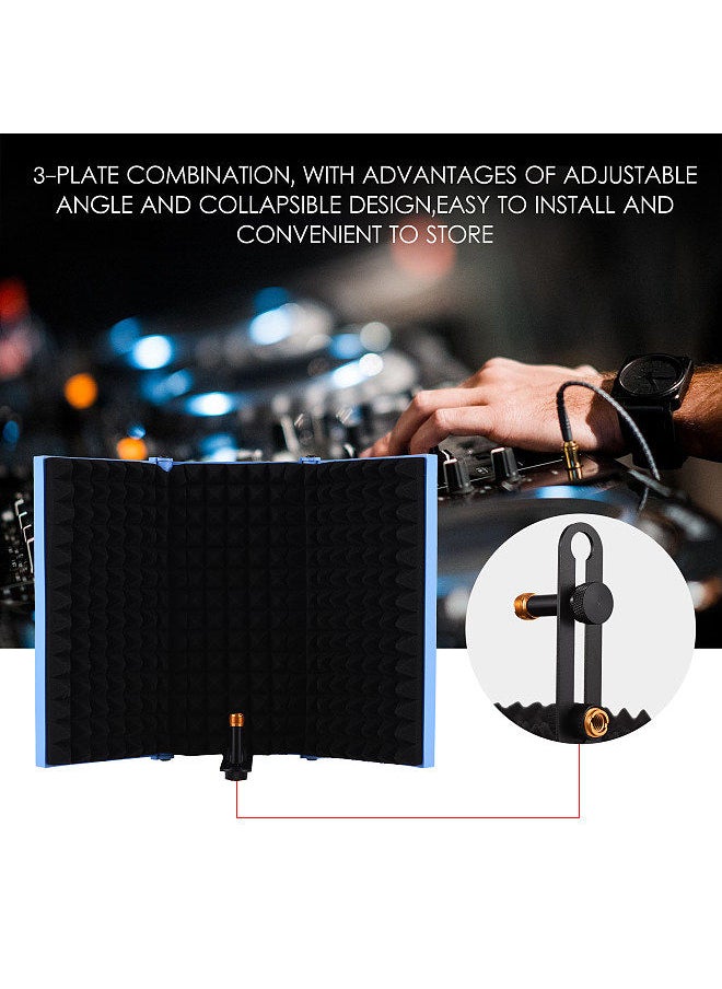 Generic - 3-door professional studio recording microphone isolation shield folding pop filter microphone wind screen with high density eva foam sound absorbing recording equipment - Image 1