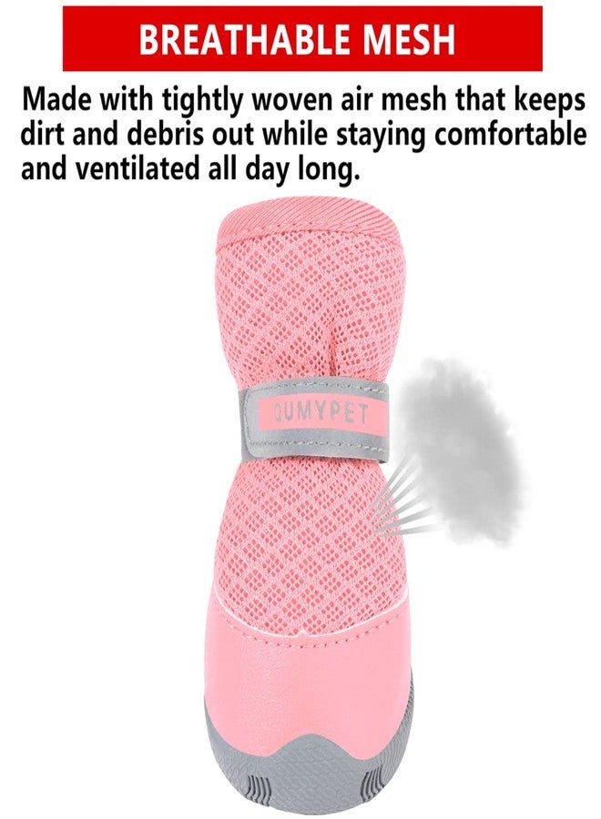 QUMY 4PCS Dog Shoes for Small Dogs, Hot Pavement Summer Puppy Dog Boots & Paw Protectors with Soft Anti-Slip Rubber Sole, Mesh Breathable Dog Booties for Hardfloors, Walking Running Pink Size 1 - Image 3