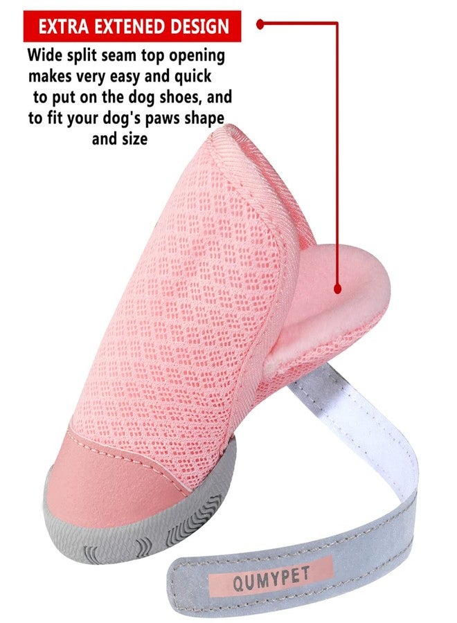 QUMY 4PCS Dog Shoes for Small Dogs, Hot Pavement Summer Puppy Dog Boots & Paw Protectors with Soft Anti-Slip Rubber Sole, Mesh Breathable Dog Booties for Hardfloors, Walking Running Pink Size 1 - Image 4