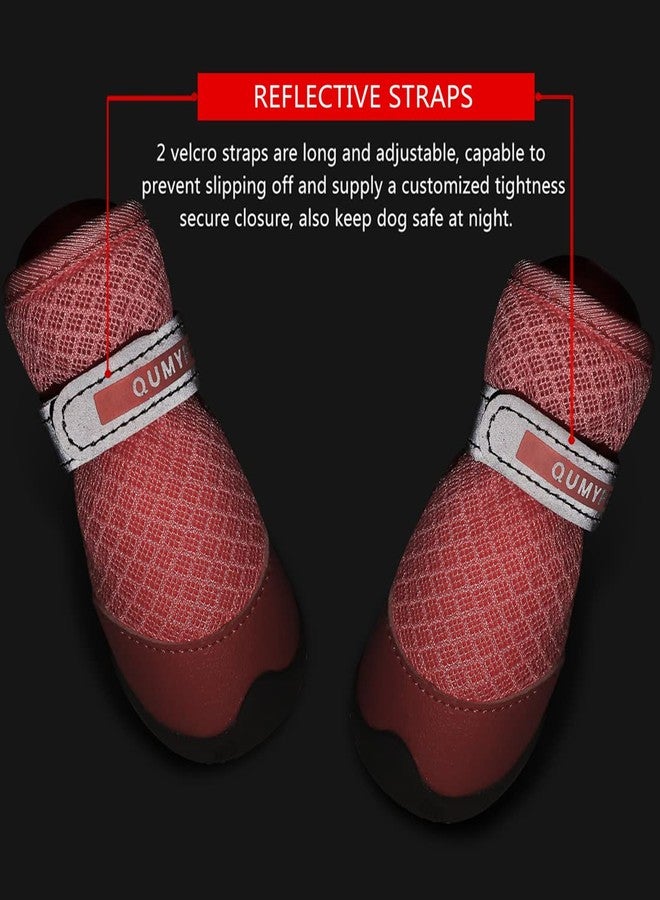 QUMY 4PCS Dog Shoes for Small Dogs, Hot Pavement Summer Puppy Dog Boots & Paw Protectors with Soft Anti-Slip Rubber Sole, Mesh Breathable Dog Booties for Hardfloors, Walking Running Pink Size 1 - Image 5