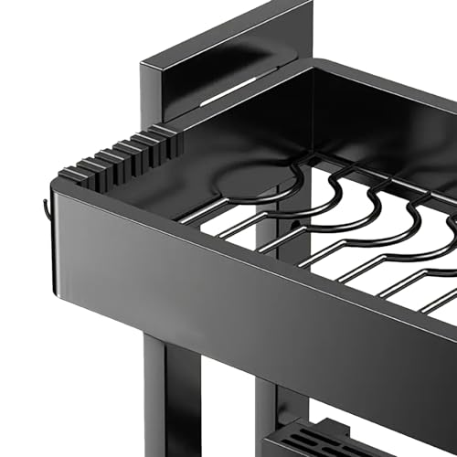 IBELL DR193SM Dish Rack for Kitchen, Adjustable Length Bartan Stand for Drying, Carbon Steel, Kitchen Organizer/Drainer Shelf/Knife Rack/Cutting Board & Sponge Basket/Utensils Storage (Black) - Image 5