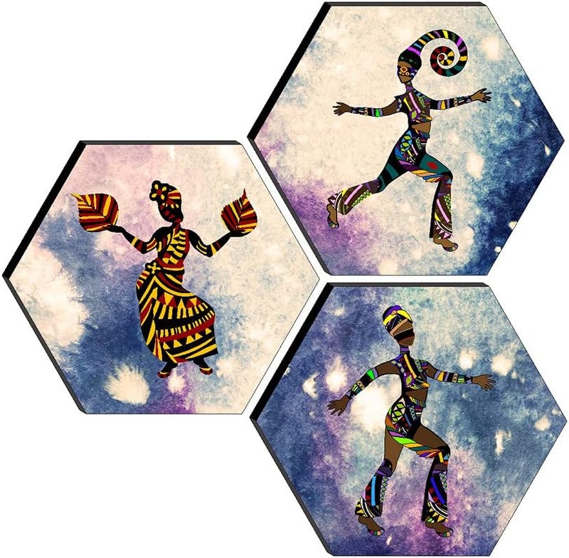SAF Set of 3 Hexagon Modern Art Dancing MDF Board UV Textured Painting 17 Inch X 17 Inch SANFHXS30543 - Image 1