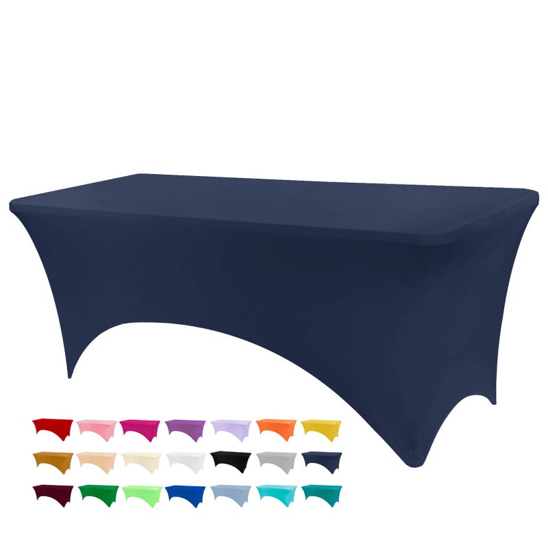 BDDC Table Covers for 6 Foot Tables, Navy Blue Washable and Wrinkle Resistant Stretch Tablecloths Rectangle 6ft for Events, Wedding, Banquets, Parties - Image 1