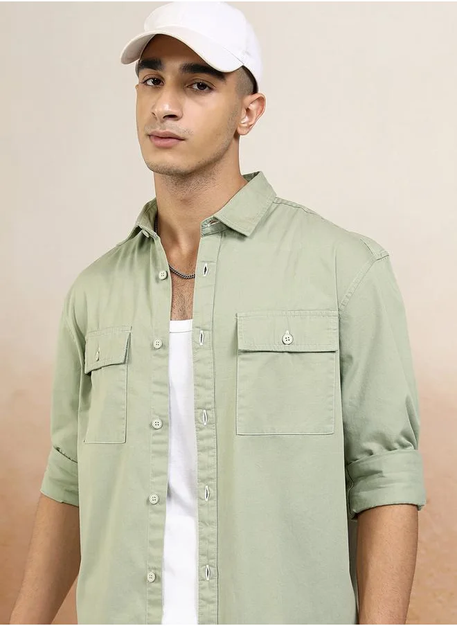 هاي لاندر Relaxed Fit Collared Shirt with Pockets