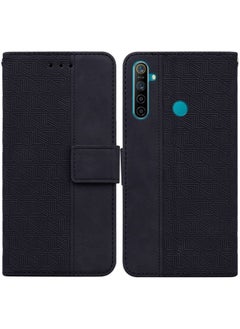 HuHa Case Cover For Realme 5 / 5s / 6i Geometric Embossed Leather Phone Case Black 