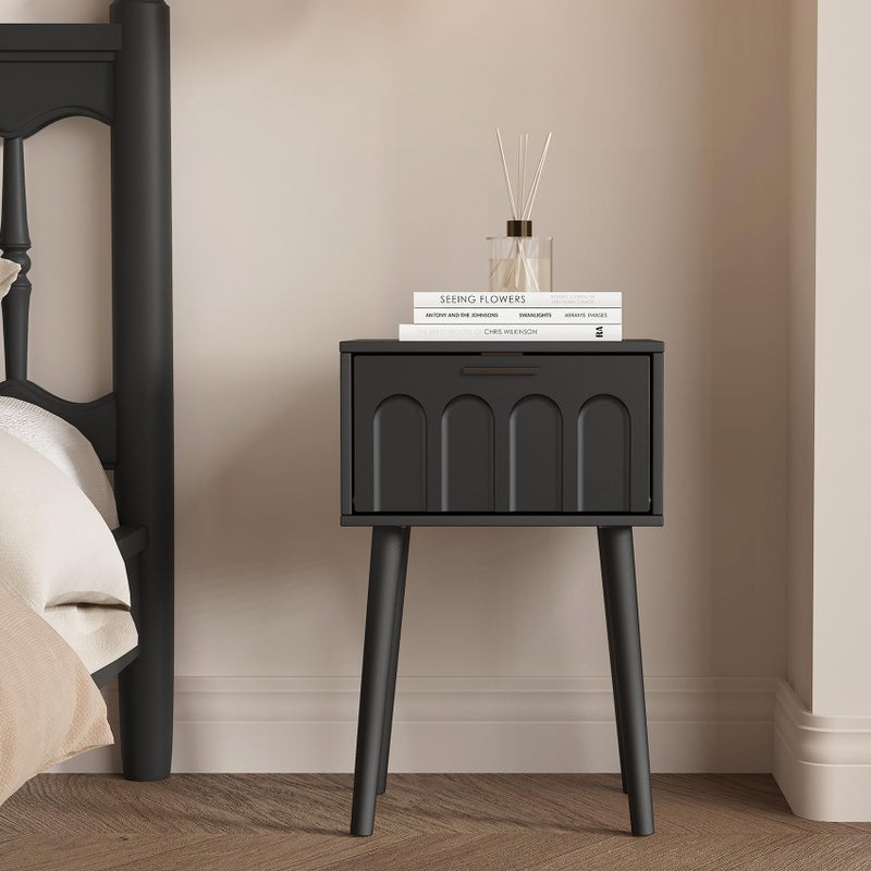 LAATOOREE Nightstand Set of 2, Small Bed Side Table with Arch Door, Mid-Century End Table with Wood Legs for Bedroom, Small Space (Black) - Image 2