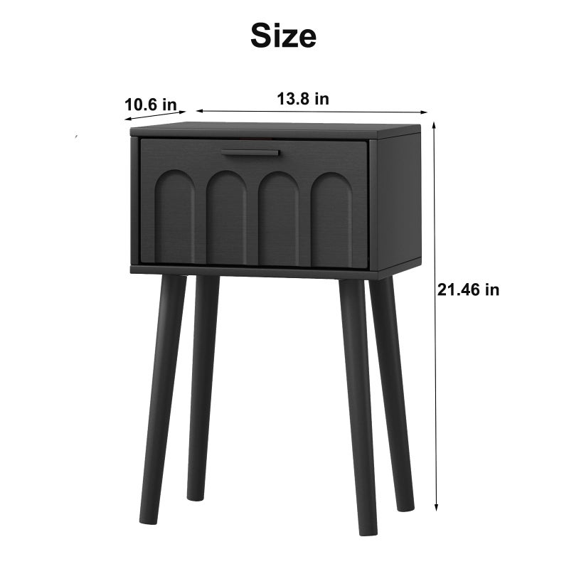 LAATOOREE Nightstand Set of 2, Small Bed Side Table with Arch Door, Mid-Century End Table with Wood Legs for Bedroom, Small Space (Black) - Image 3
