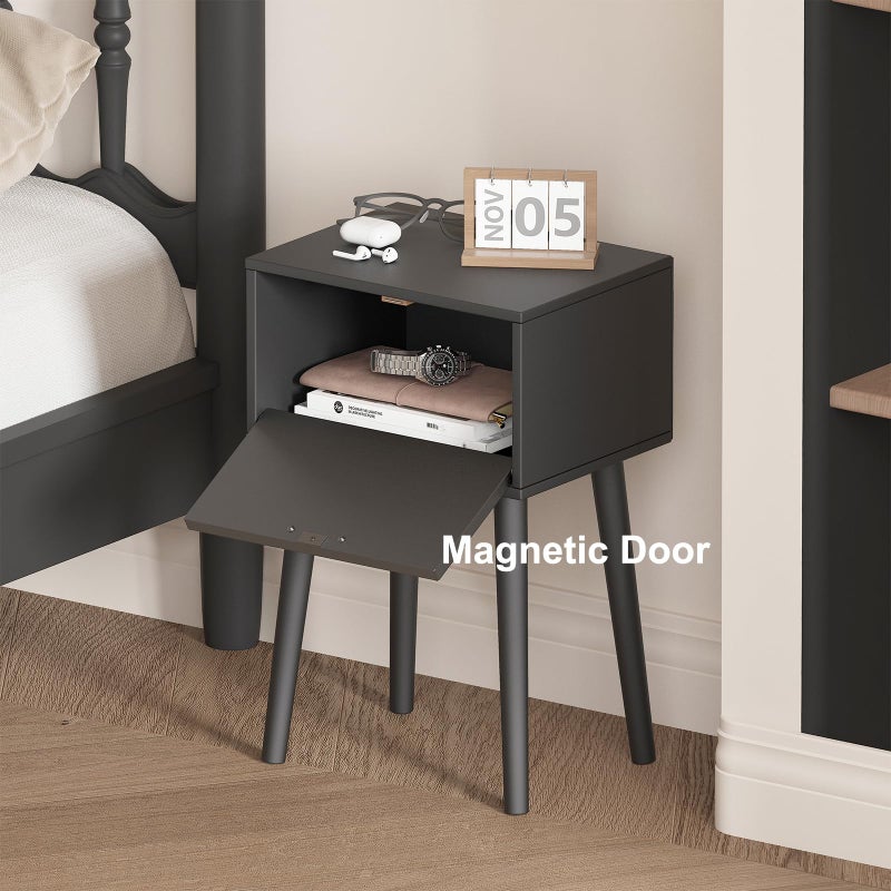 LAATOOREE Nightstand Set of 2, Small Bed Side Table with Arch Door, Mid-Century End Table with Wood Legs for Bedroom, Small Space (Black) - Image 4