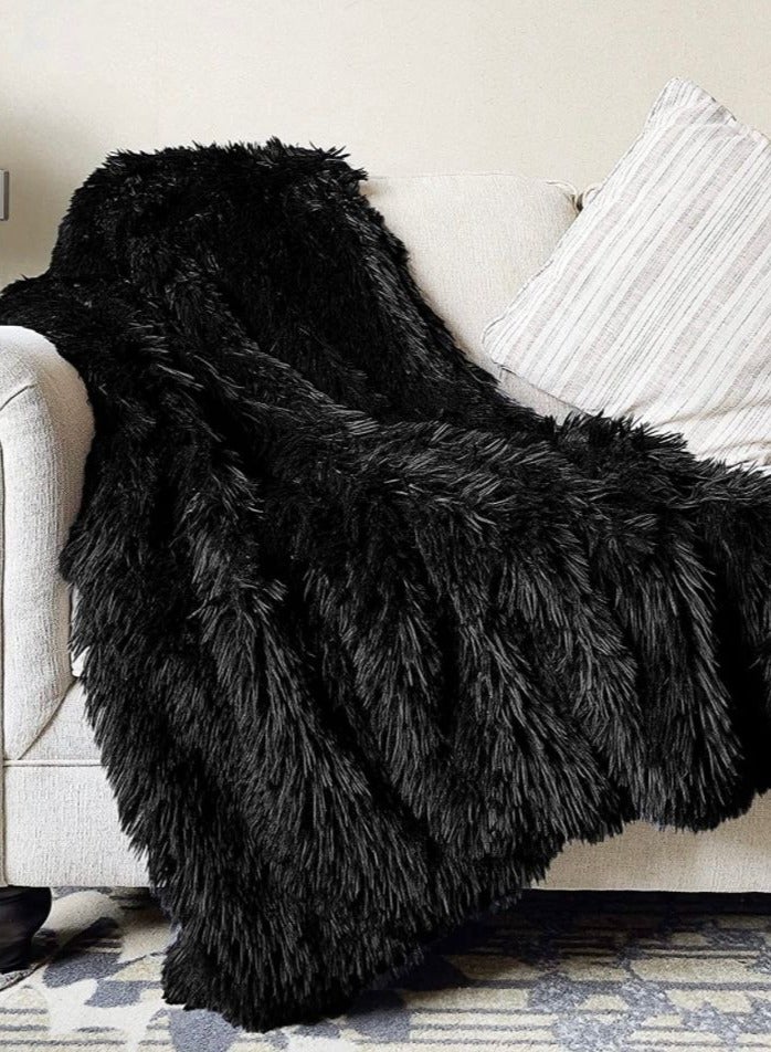 Comfy بطانية/غطاء فخمة ناعمة ورقيقة كلاسيكية من الفرو الأسود 1 - Image 2