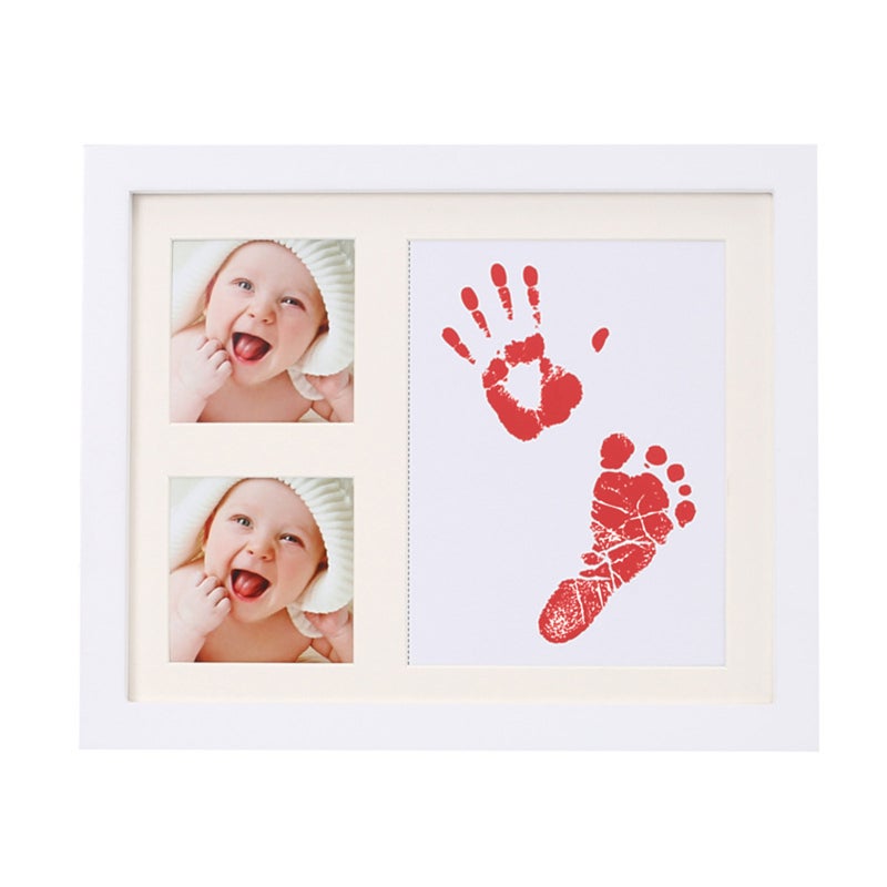 Wood Frame Kit 5x7: Hand-Finished Decorative Design - Dual Ink Pad (Red, Black) for Baby Handprint Pet Paw Print Keepsake, New Parents Baby Shower Gift Home Decor - Image 1