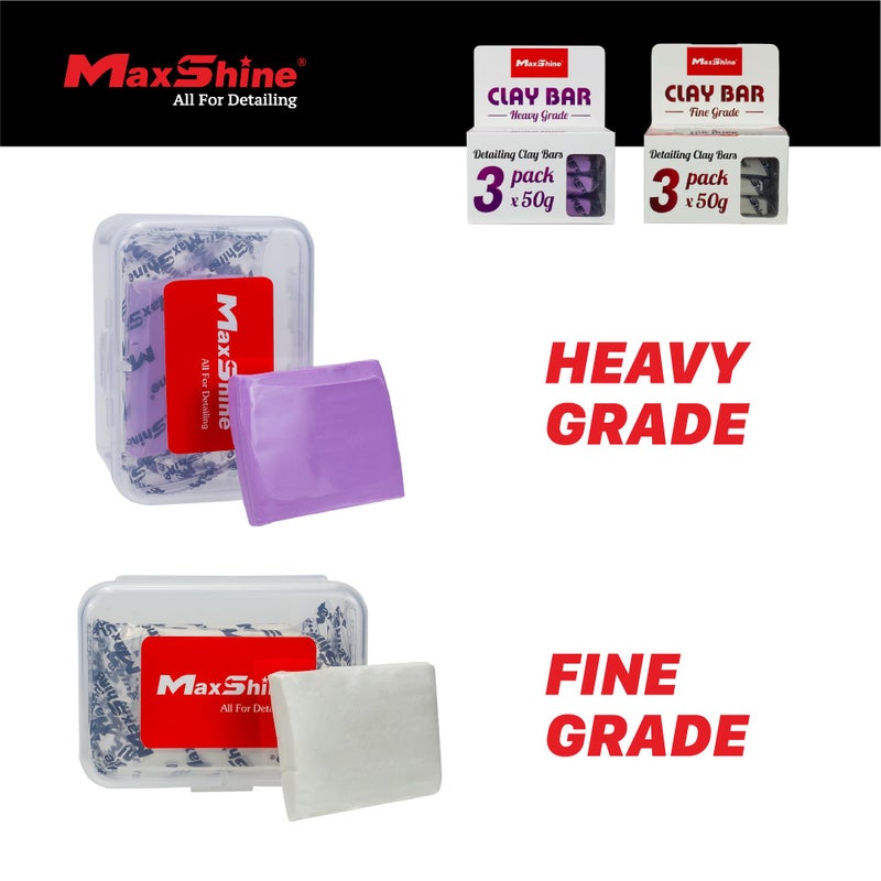 MaxShine ماكس شاين طقم طين سحري عالمي 3 قطع (150 جرام) مادة ثقيلة الجودة لبار الطين للسيارات - ينظف بكفاءة ويزيل الملوثات السطحية من الطلاء والزجاج والبلاستيك والأسطح المعدنية 3 قطع ثقيلة الجودة - Image 3