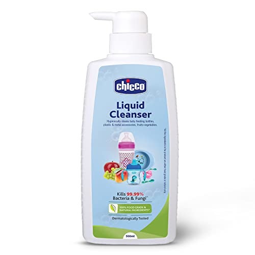 Chicco Liquid Cleanser 200ml I 100% Food Grade & Natural Ingredients I Kills 99.99% germs I Effective cleaning of baby Bottles, Nipples, Accessories and Toys I Baby safe & Dermatologically Tested - Image 1