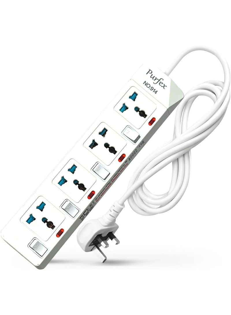 Purfex Extension Cord | 3M Universal Socket & Cable Heavy-Duty Power Extension Lead | Plug Adapter Socket with 4-Way Outlets, Fire-Retardant Power Strip for Home & Office - Image 1