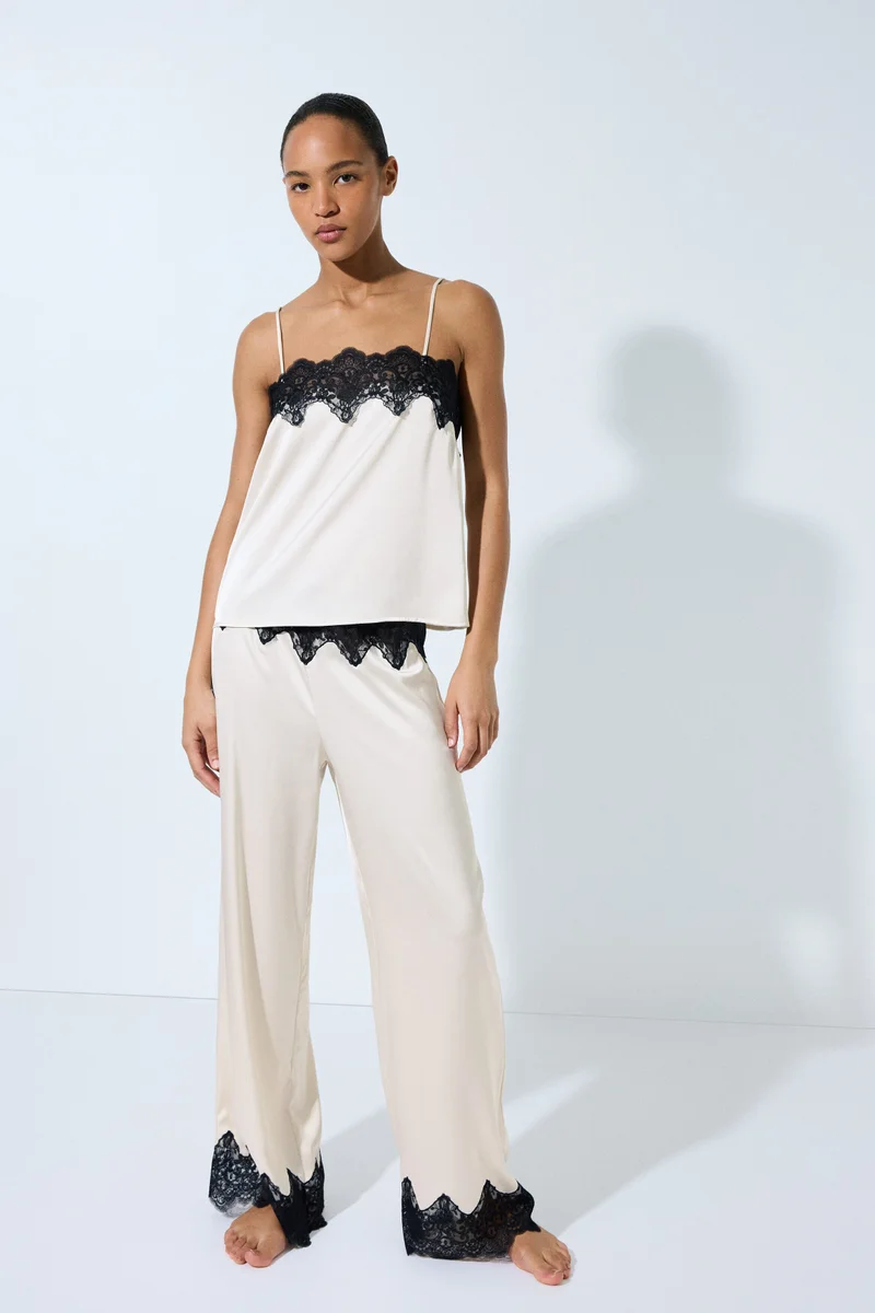 H&M Lace-trimmed satin pyjama top