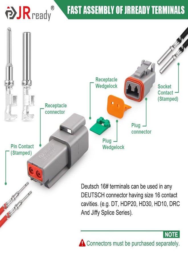 JRready Deutsch DT Connector Terminal Kit Size 16,Male Pins 1060-16-0122 / Female Sockets 1062-16-0122 Open Barrel Style Contacts for Wire Gauge 14-18AWG,ST6255-100 Stamped & Formed Contacts - Image 2
