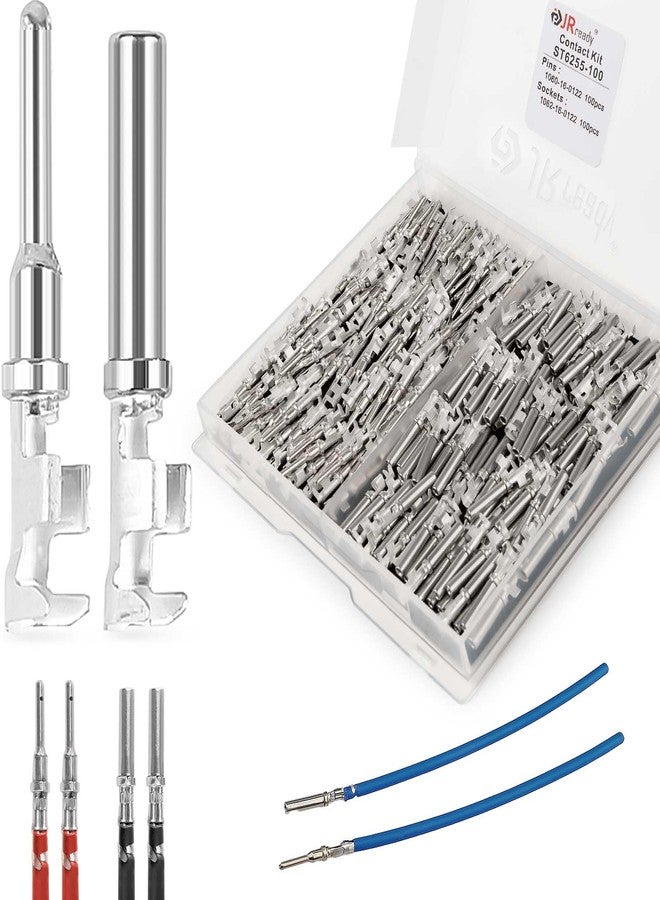 JRready Deutsch DT Connector Terminal Kit Size 16,Male Pins 1060-16-0122 / Female Sockets 1062-16-0122 Open Barrel Style Contacts for Wire Gauge 14-18AWG,ST6255-100 Stamped & Formed Contacts - Image 1