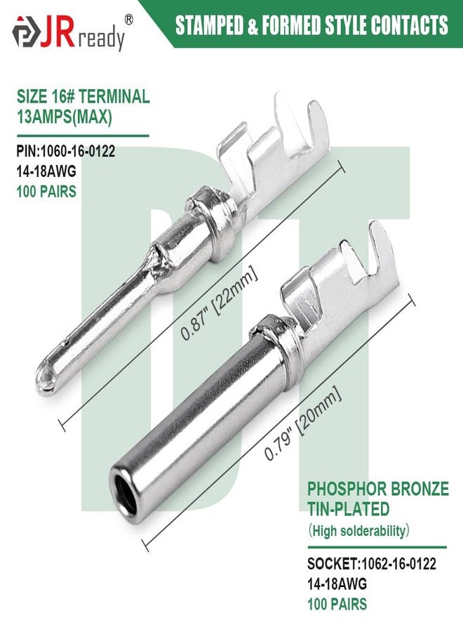 JRready Deutsch DT Connector Terminal Kit Size 16,Male Pins 1060-16-0122 / Female Sockets 1062-16-0122 Open Barrel Style Contacts for Wire Gauge 14-18AWG,ST6255-100 Stamped & Formed Contacts - Image 3